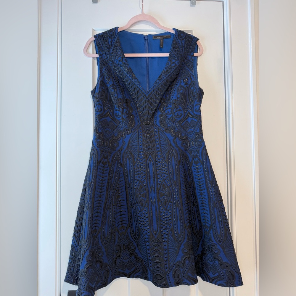 BCBGMaxAzria Royal Blue and Black Midi Dress